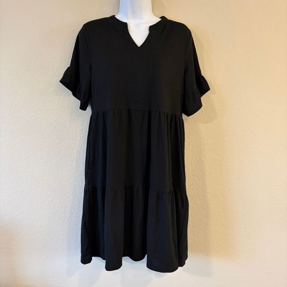 ANRABESS Womens Summer Ruffle Short Sleeve V Neck A Line Tiered Flowy Loose Casu